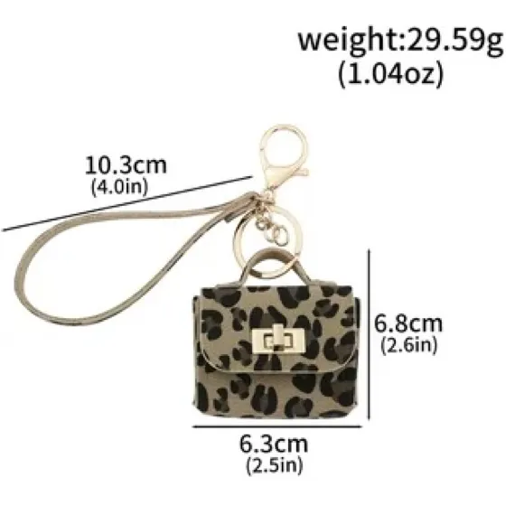 Leopard Print Mini Keychain Bag Brown - Image 5