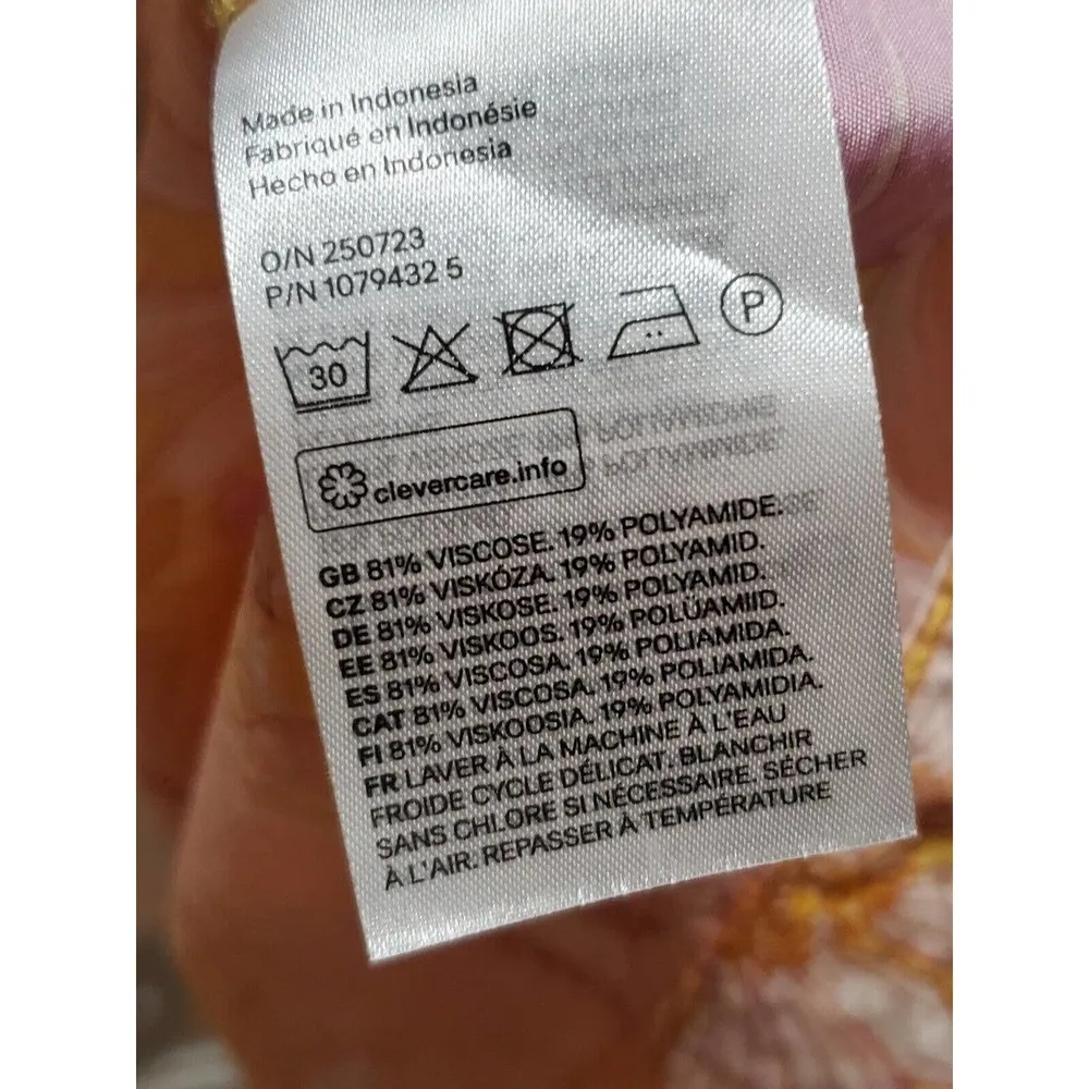 H&M Women's Yellow Floral Viscose V-Neck Long Sleeve Knee Length Dress Size M - Image 12