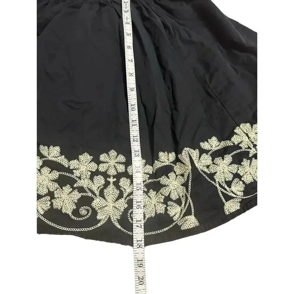 Tea Floral Embroidered Skirt Size 6 Black Cream Lined Pull - Image 5