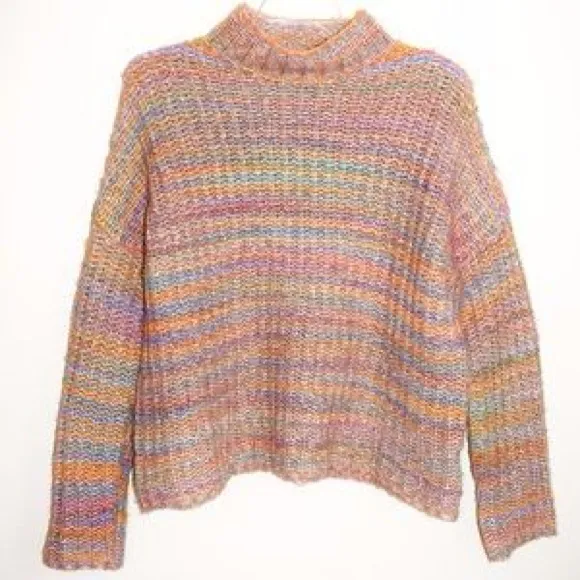 Marled Pastel Striped Turtleneck Sweater Orange Size XS - Image 5