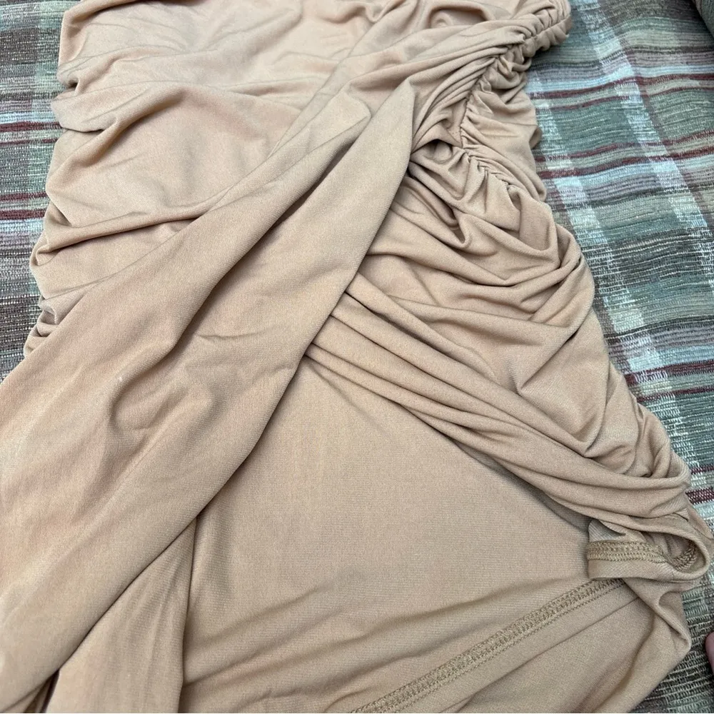 h:ours Tan Asymmetrical Mini Skirt - Image 7