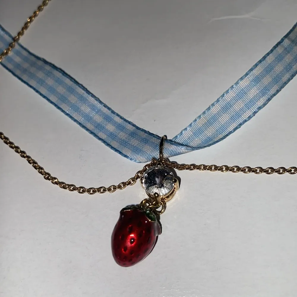MIU MIU Crystal, Enamel & Ribbon Strawberry Necklace - Image 3