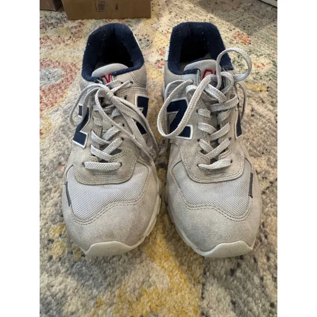 Women's New Balance 574 Grey Navy Lace-Up Athletic Sneakers - Image 3