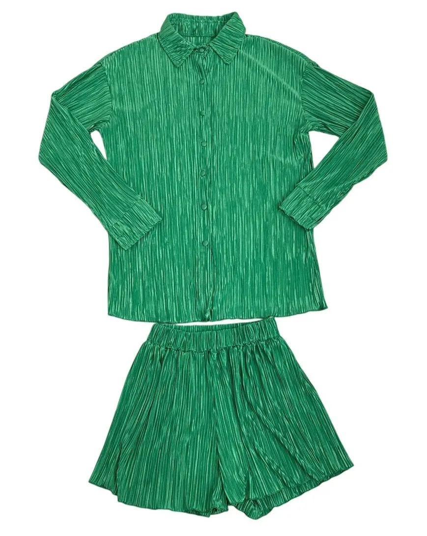 Matching Set Kelly Green 2 Piece Ruched Flowy Casual Holiday Outfit Size Small - Image 1