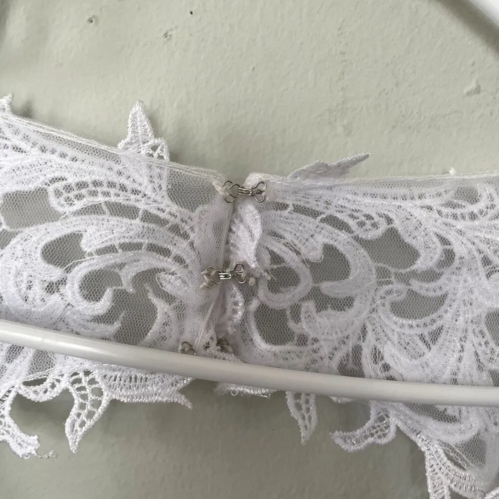 NWT Hebeos white wedding dress formal lace buttons applique women size small - Image 3