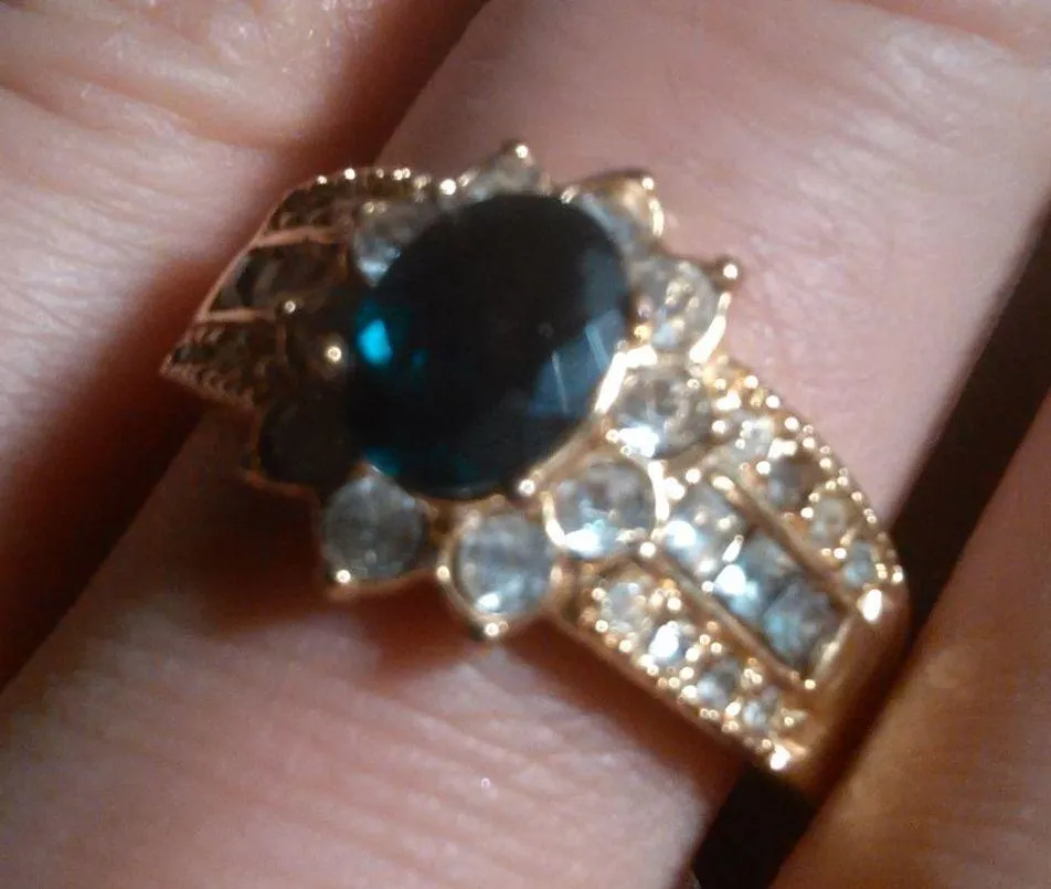 Simulated Emerald and White Crystal Gold Plate Ring (Size 10) - Image 6