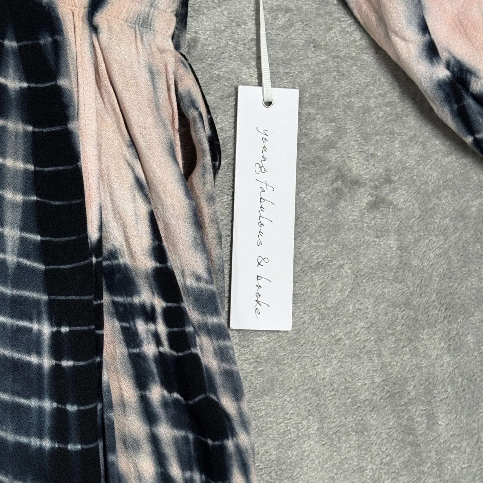 Young Fabulous Broke‎ Wrap Dress Asymmetric Hem Tie Dye Casual Pink Black Small - Image 6