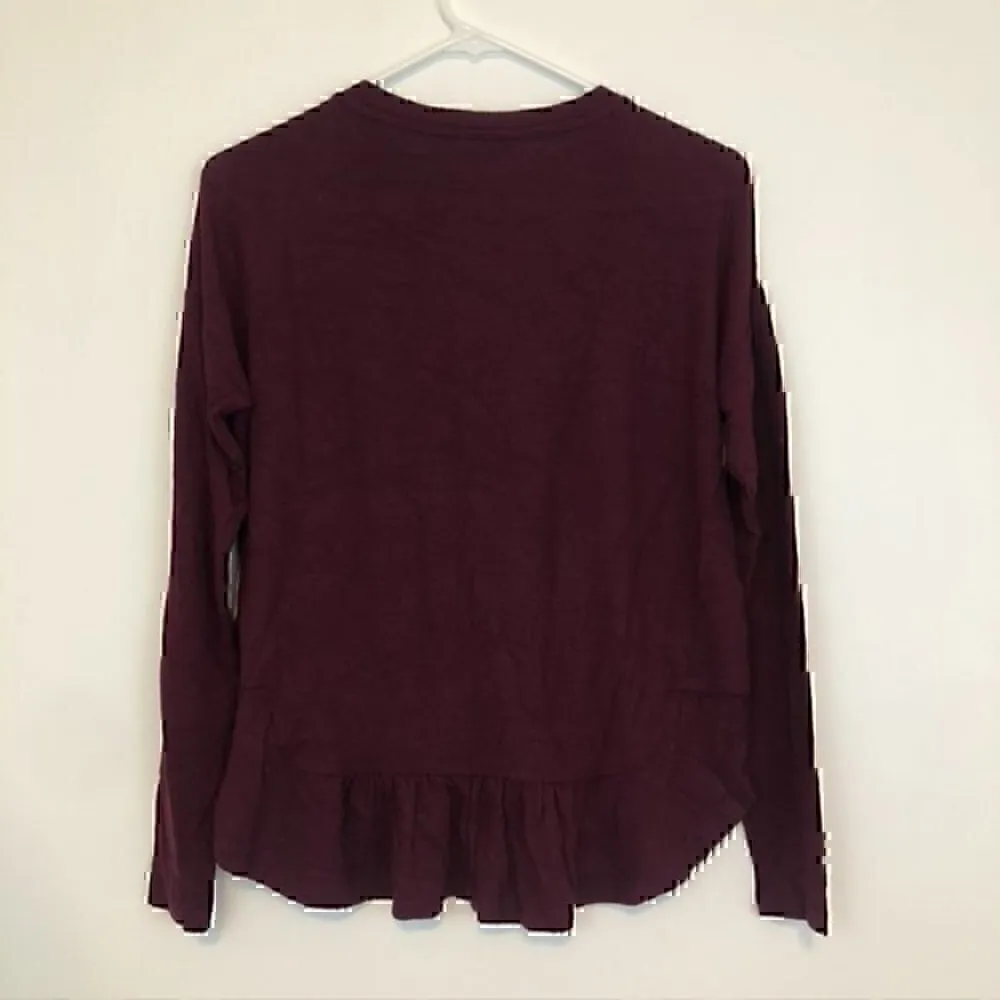 BANANA REPUBLIC Long Sleeve Ruffle Hem Top Burgundy Maroon Wine Red Blouse XS - Image 8