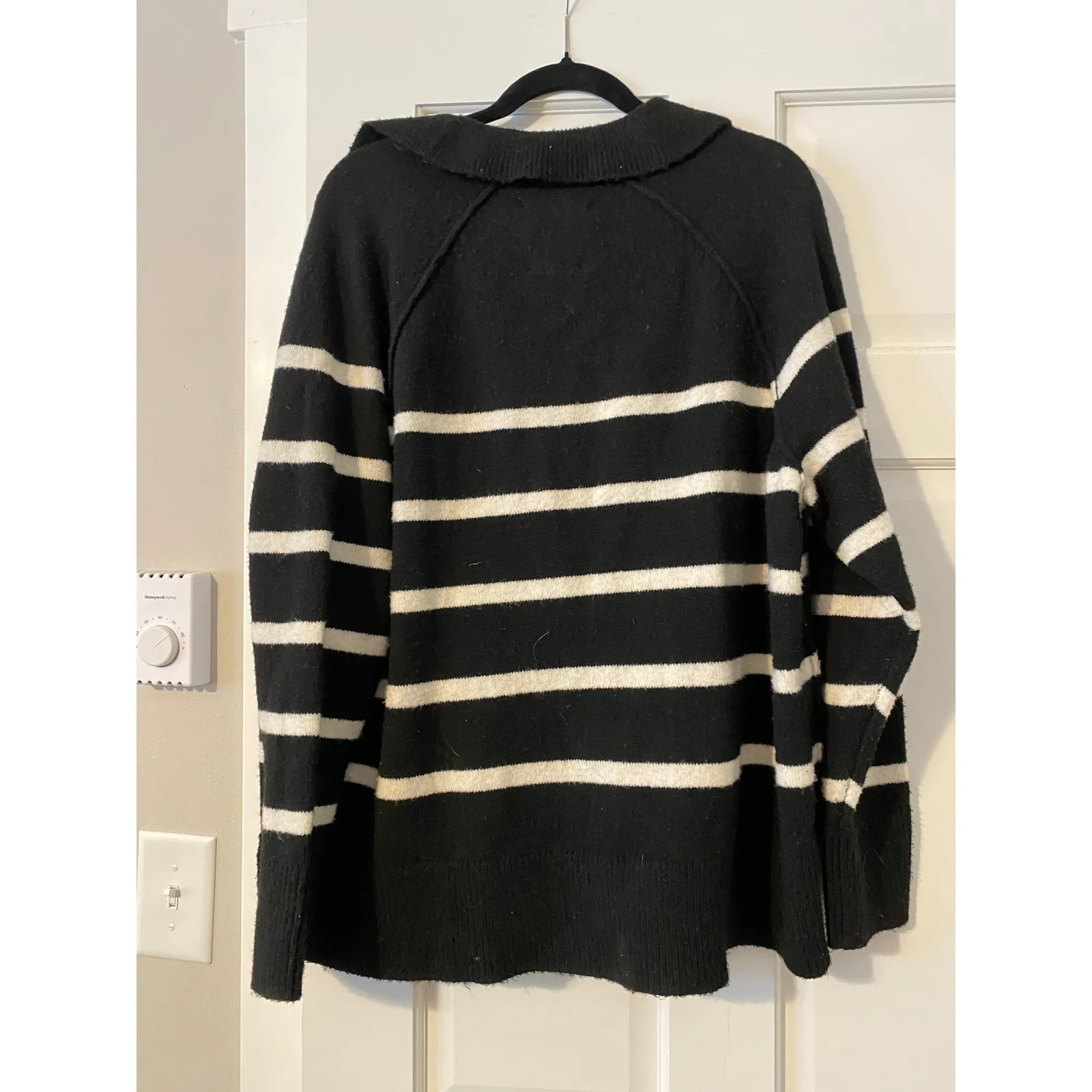 Aerie Unreal Relaxed Polo Striped Black Oversized Sweater Medium Preppy Cozy - Image 6