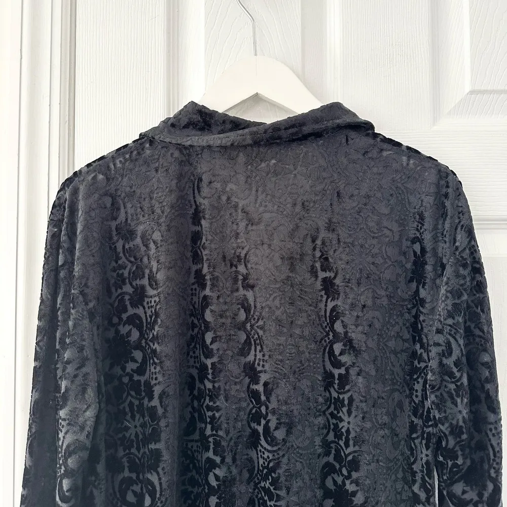 Liz Claiborne Vintage Black Burnout Velvet Paisley Button Tunic Blouse Small Y2K - Image 4