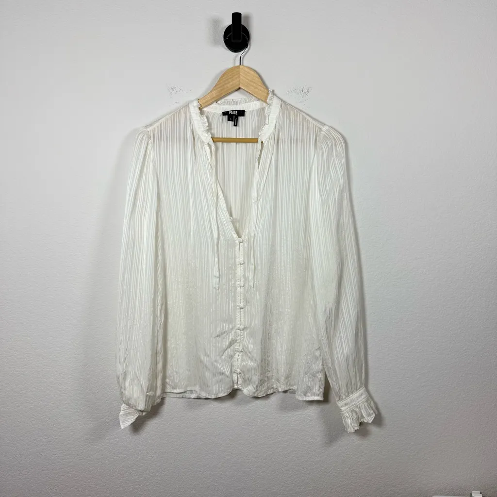 Paige Women’s Marquet Silk Frilly Blouse in Ivory Size S - Image 5
