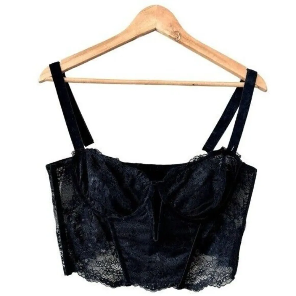 ANTHROPOLOGIE Lace Velvet Corset Top Black Size L NEW - Image 3