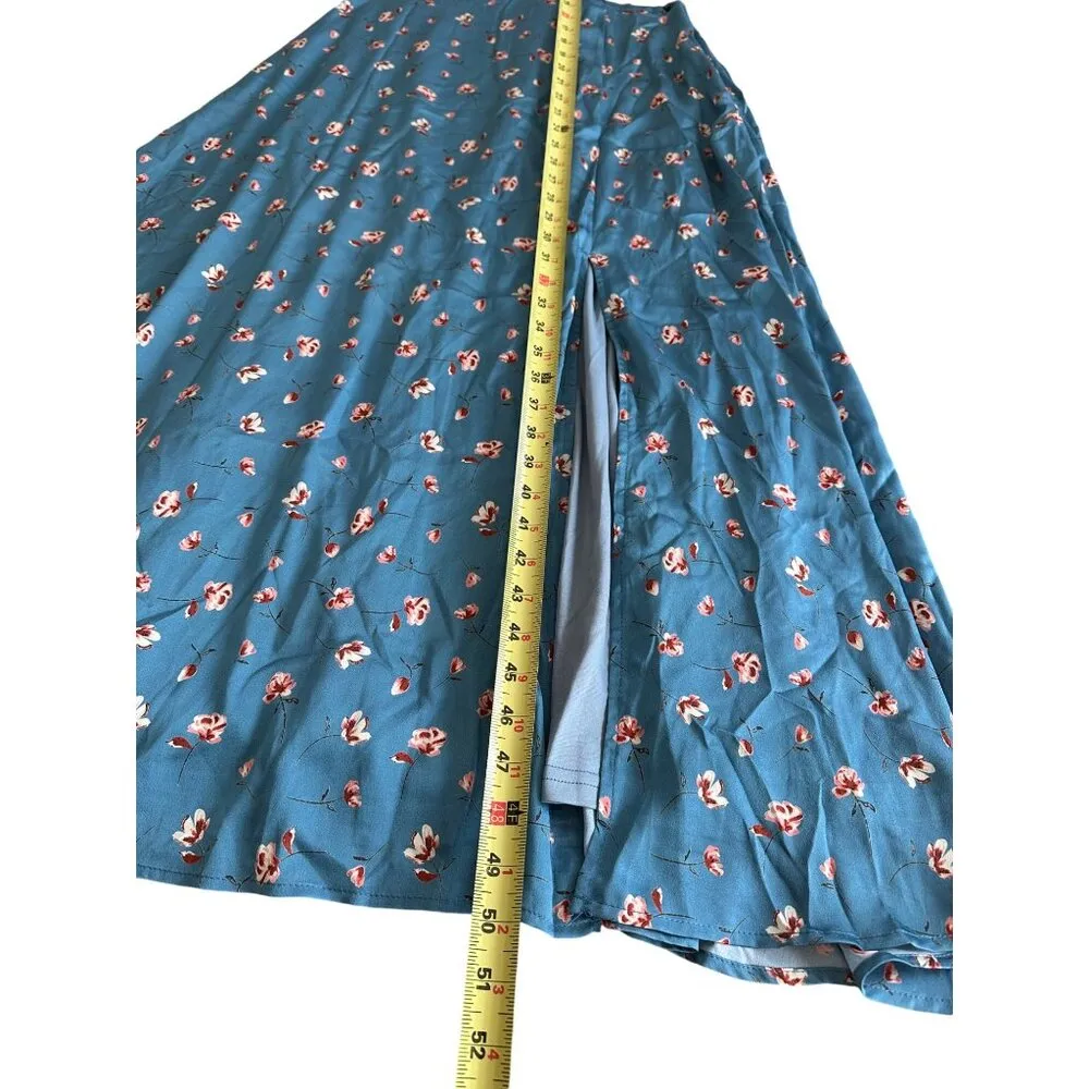 Lulus Gorgeous Days Blue Floral Satin Puff Sleeve Midi Dress Keyhole Detail Sz S - Image 15