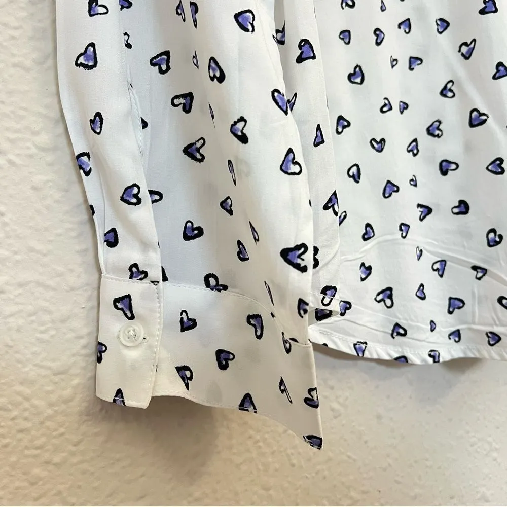 Casa Cabana Heart Print Long Sleeve Button Down Shirt Size Large Valentines Day White - Image 8