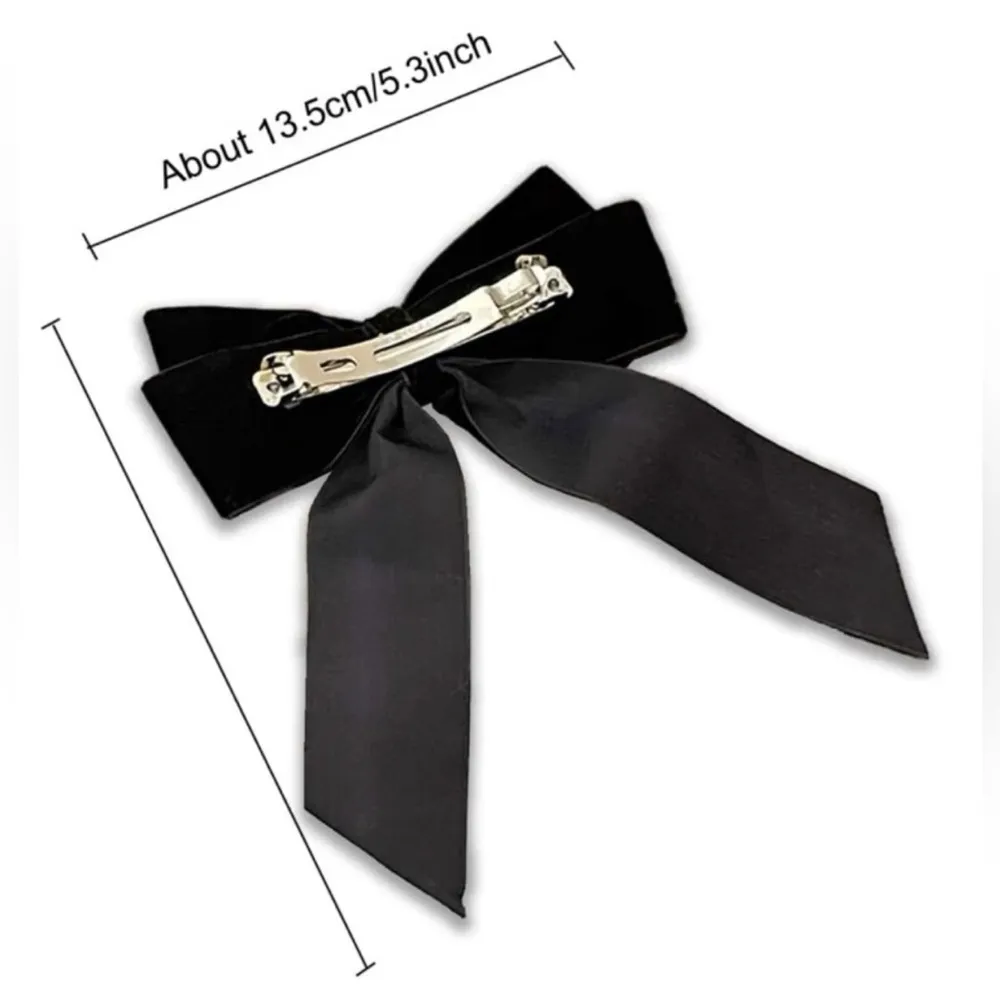 NEW Set of 3 Black Elegant Hair Bow Rose Detail Faux Pearls Clip In Hair Bows - Image 6