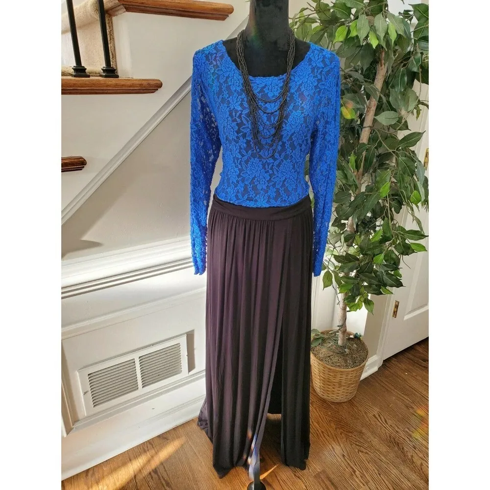 Boutique Sexy Diva Women Blue & Black Polyester Long Sleeve Long Maxi Dress M Size M - Image 9