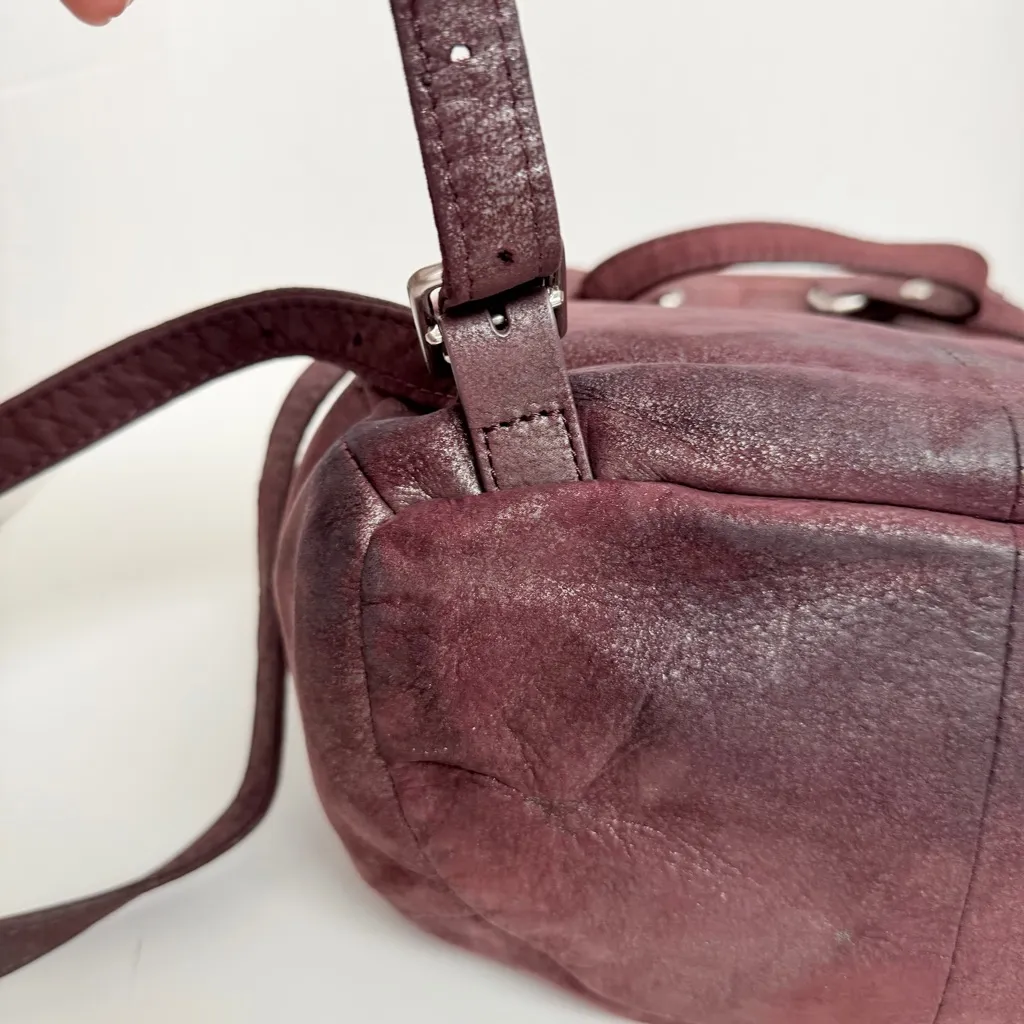 Hobo River Backpack Purse Leather Boho Bohemian Travel Wine Plum Graphite Silver - Image 5