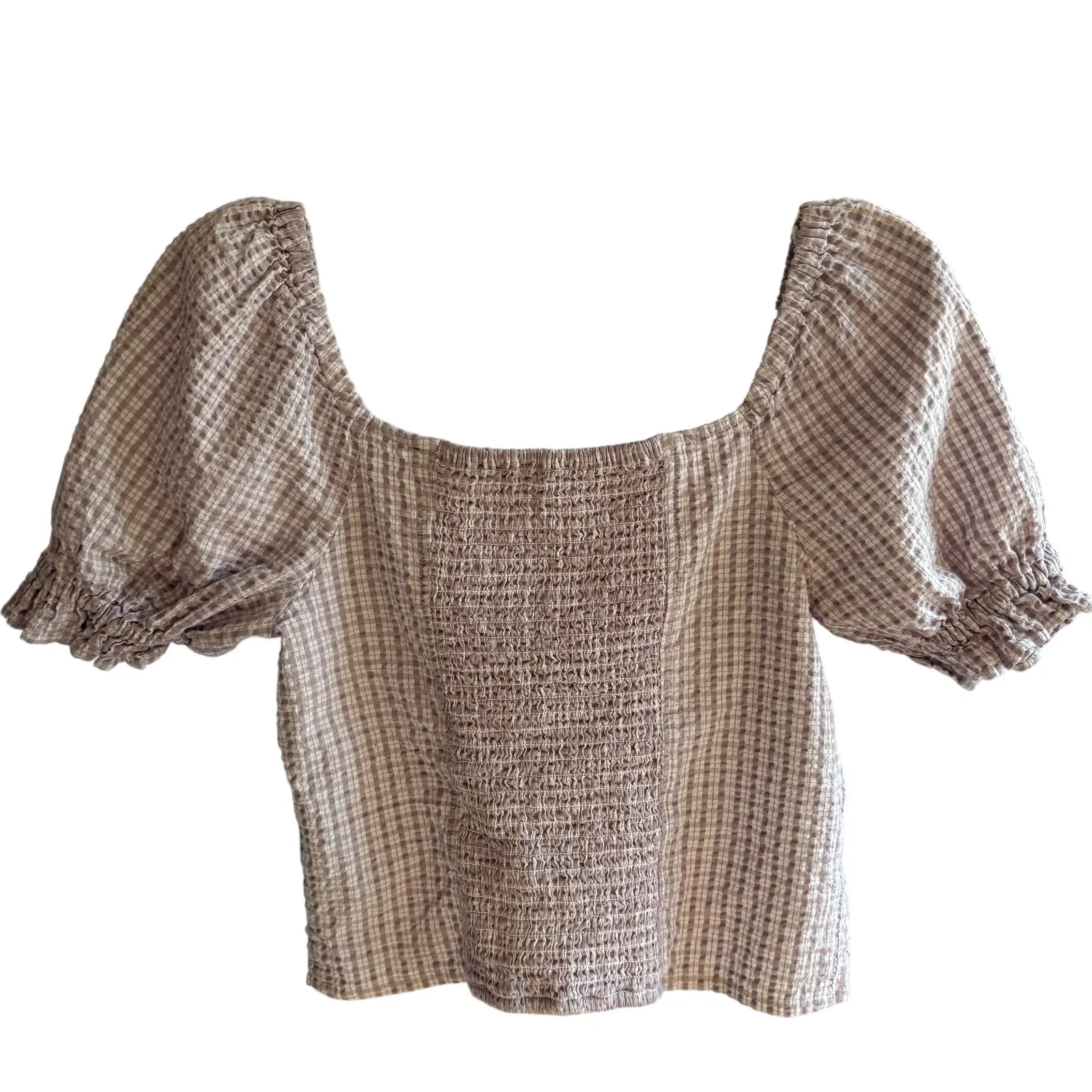 Madewell purple gingham puffed sleeve top.  XXS‎ - Image 4