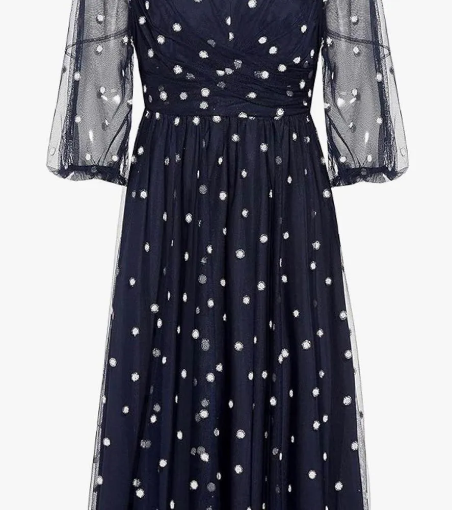 Adrianna Papell Women's Glitter Blue Navy Tulle Dress - Image 2