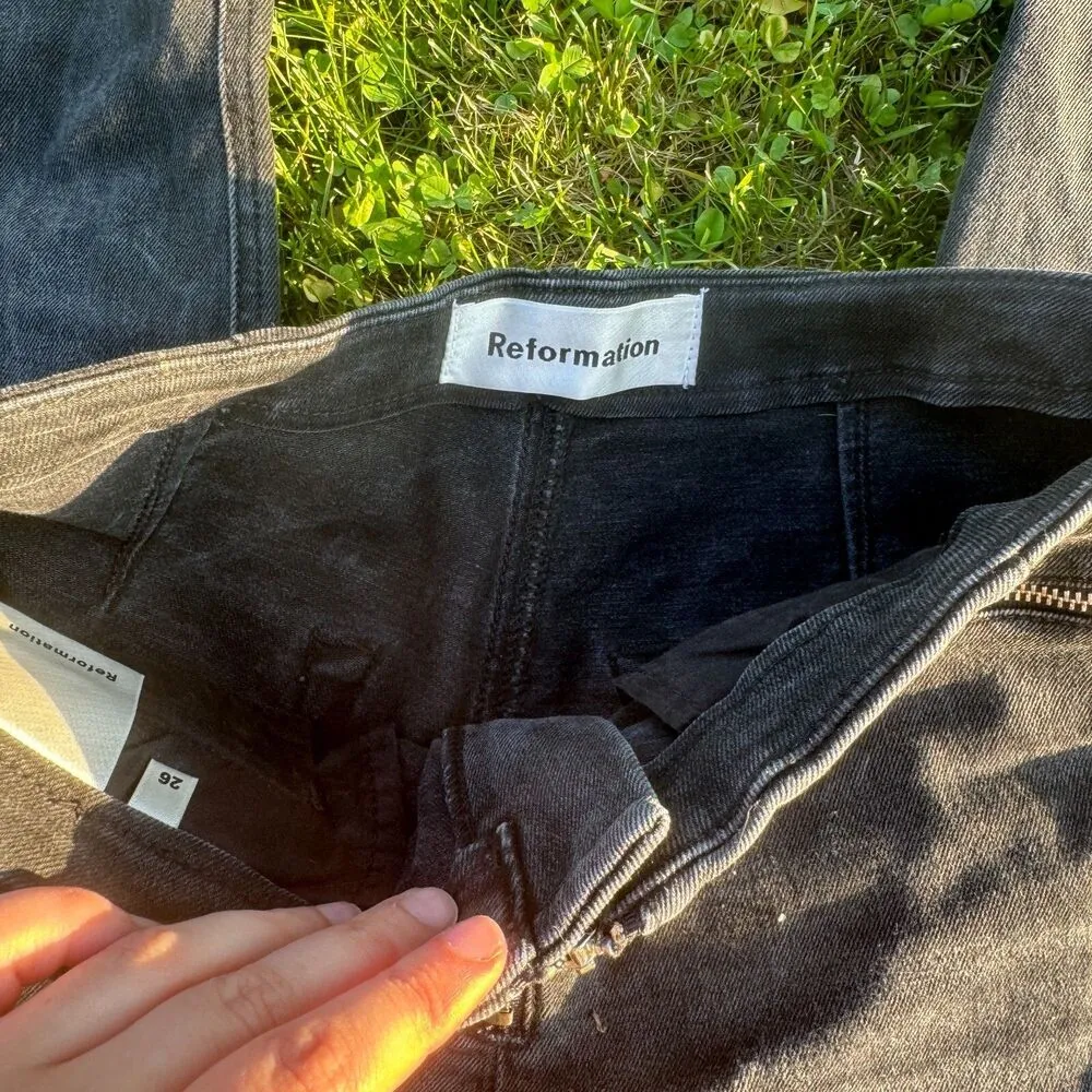 Reformation Black Stone Washed Niki Zipper Jeans Argentine Wash Stretch Size 26 - Image 5