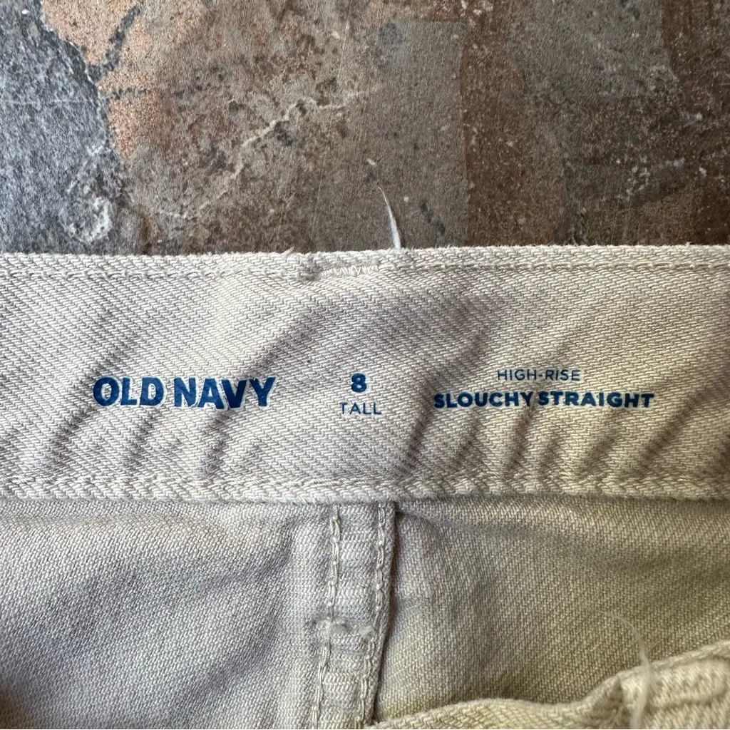 Old Navy High-Waisted Slouchy Straight Cropped Jeans Size 8 Tall Sand Beige - Image 5