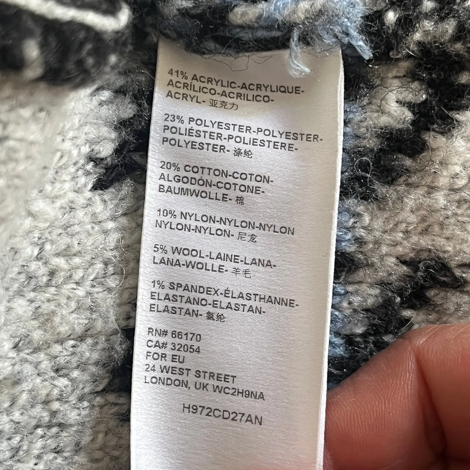 Anthropologie Nia Hooded Geometric Cardigan Gray White Blue Wool Blend S Petite - Image 6