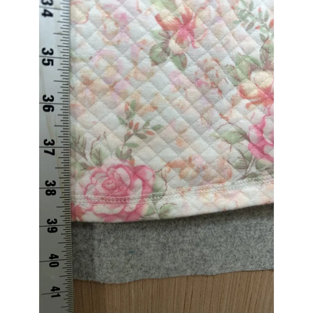 Miss Elaine Medium House Coat Robe Floral Womens Quilted Zip Pink White Womens - Image 9