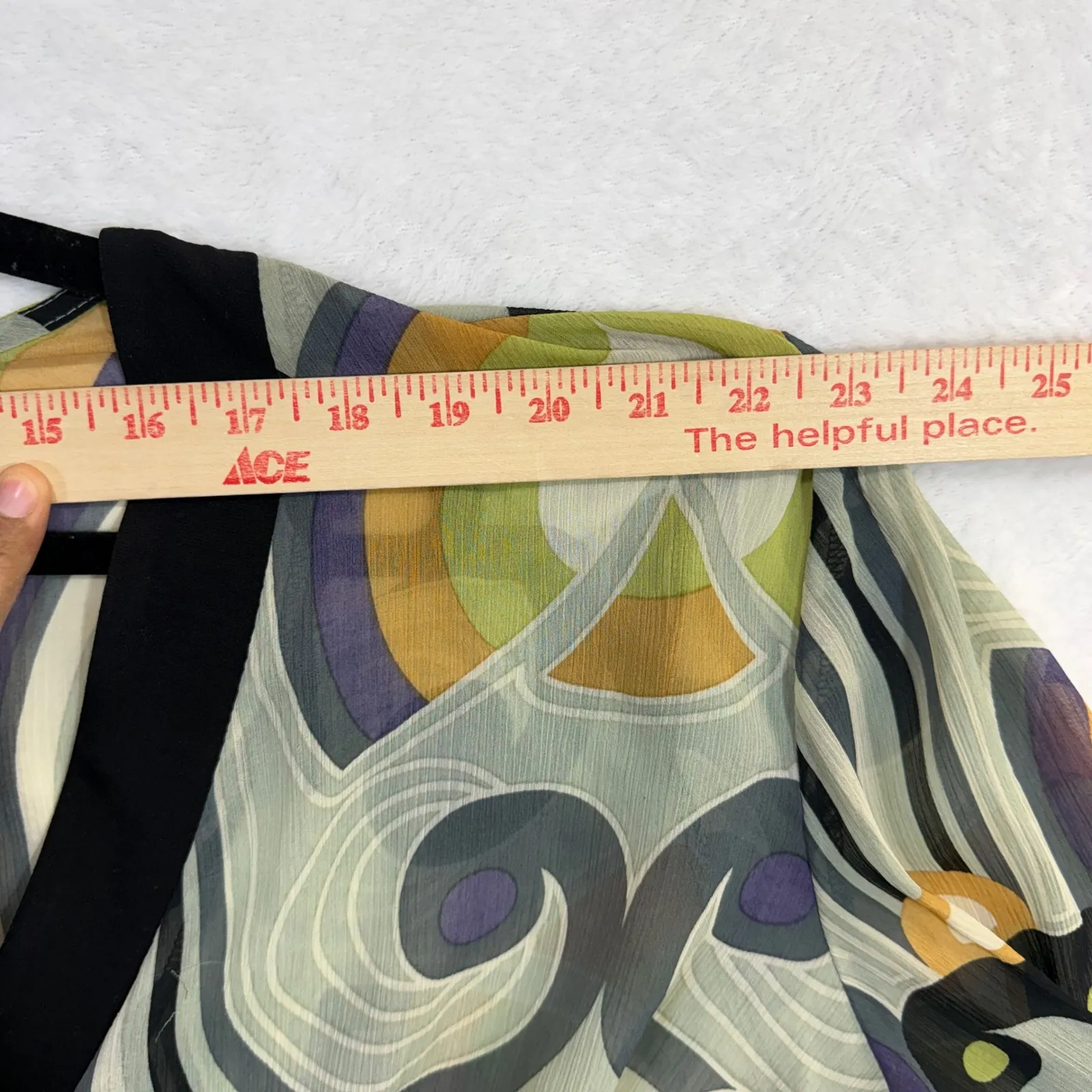 Lane Bryant 26/28 Bell Sleeve Top Abstract Sheer 70s Groovy Boho Fest Artsy Y2K - Image 7