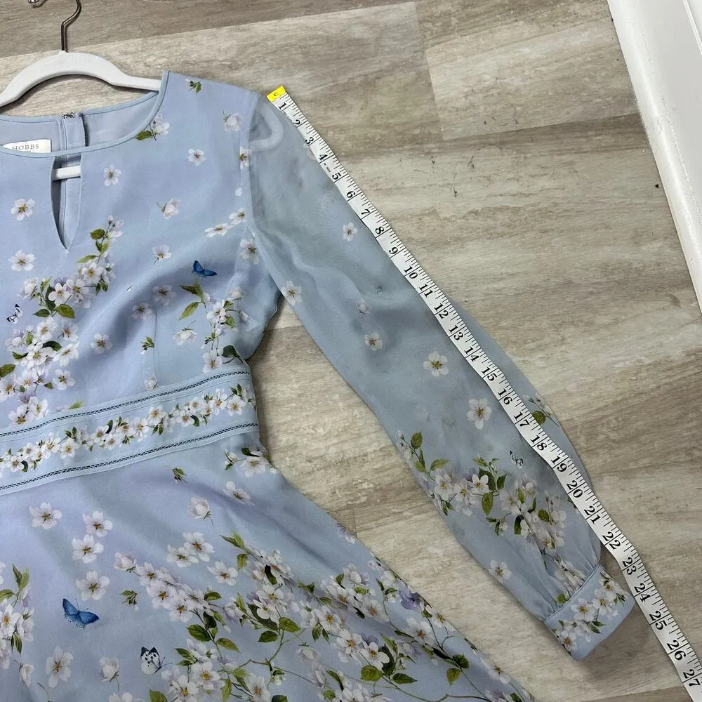 Hobbs London Skye Celeste Blue Floral Silk Midi Dress Size 6 - Image 13