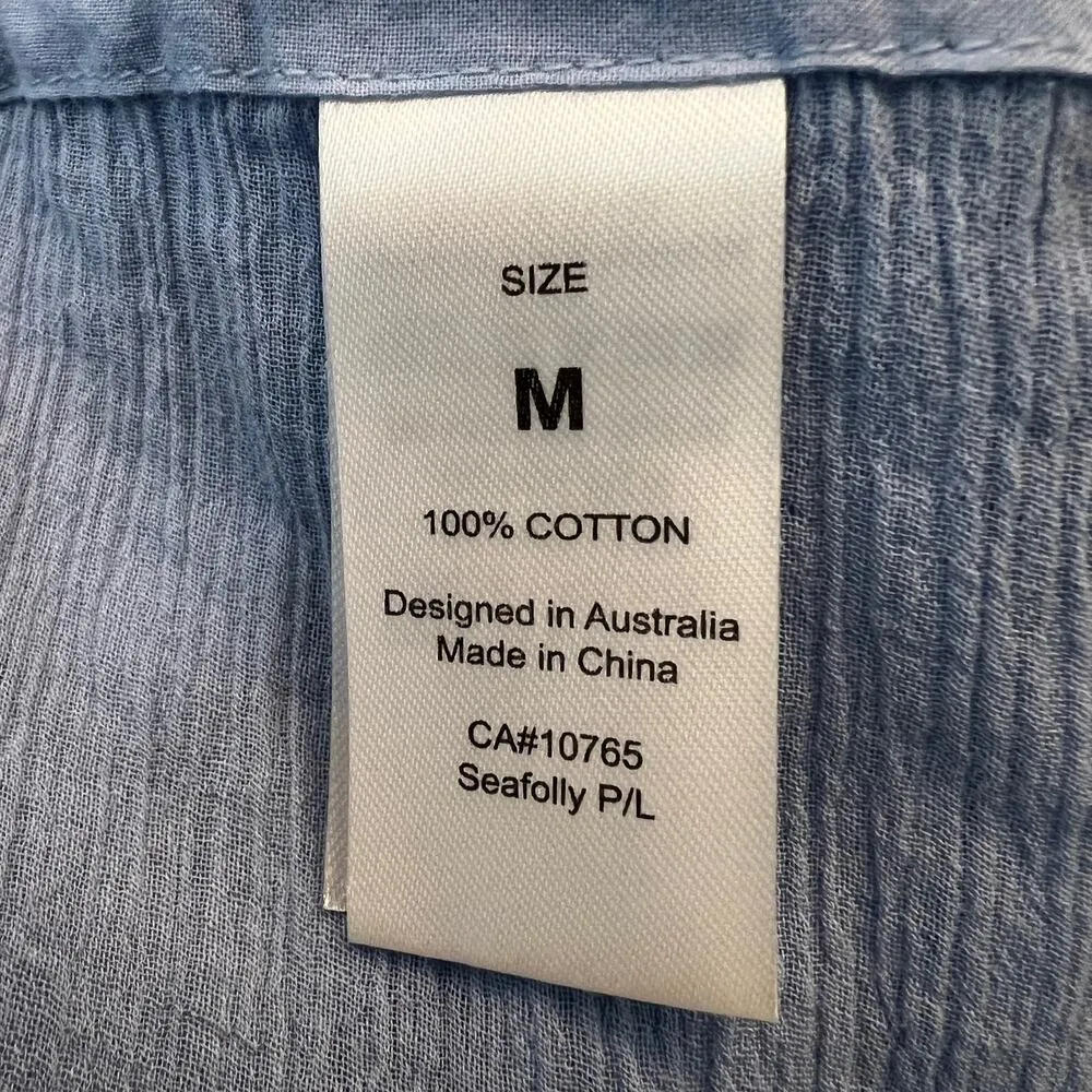 Seafolly Australia Sky Blue Crepe Swim Coverup Tassel Tie Embroidery Hem Size M - Image 9