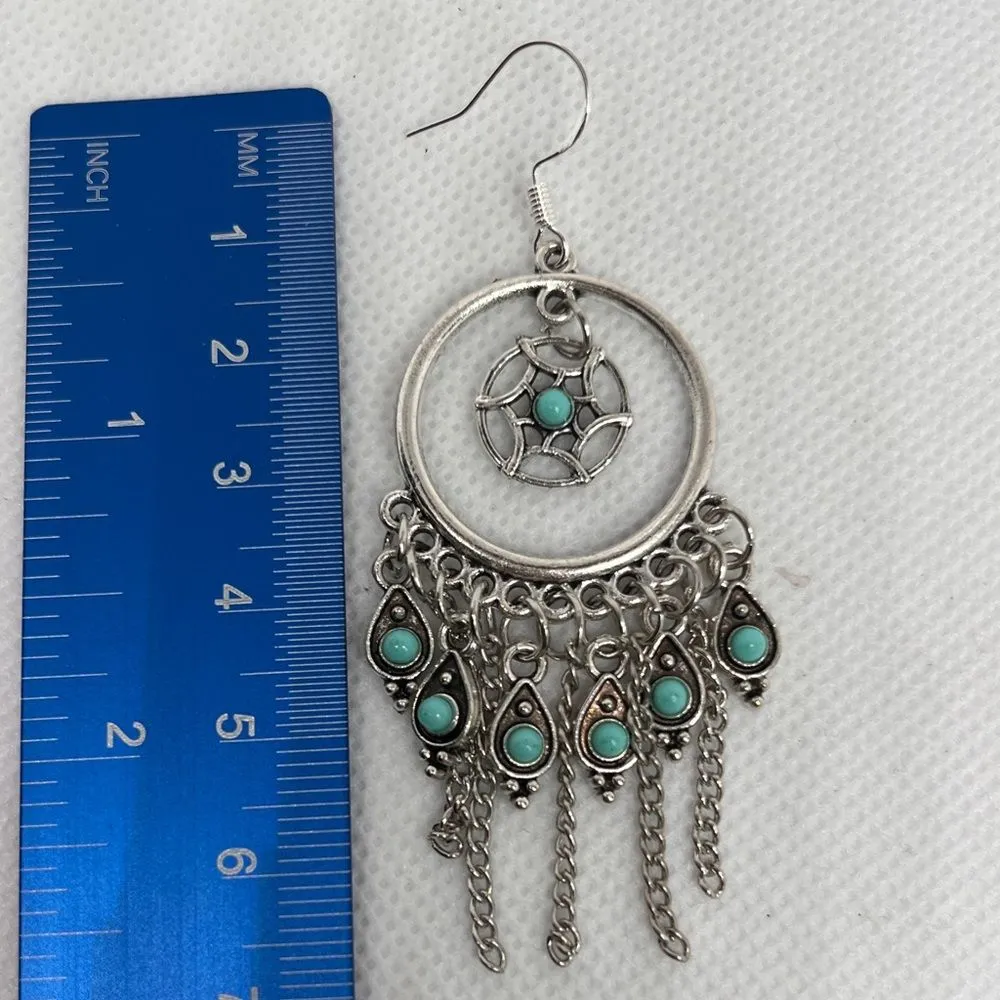 S925 Sterling Silver Ream Catcher Tassel Earrings Blue - Image 5