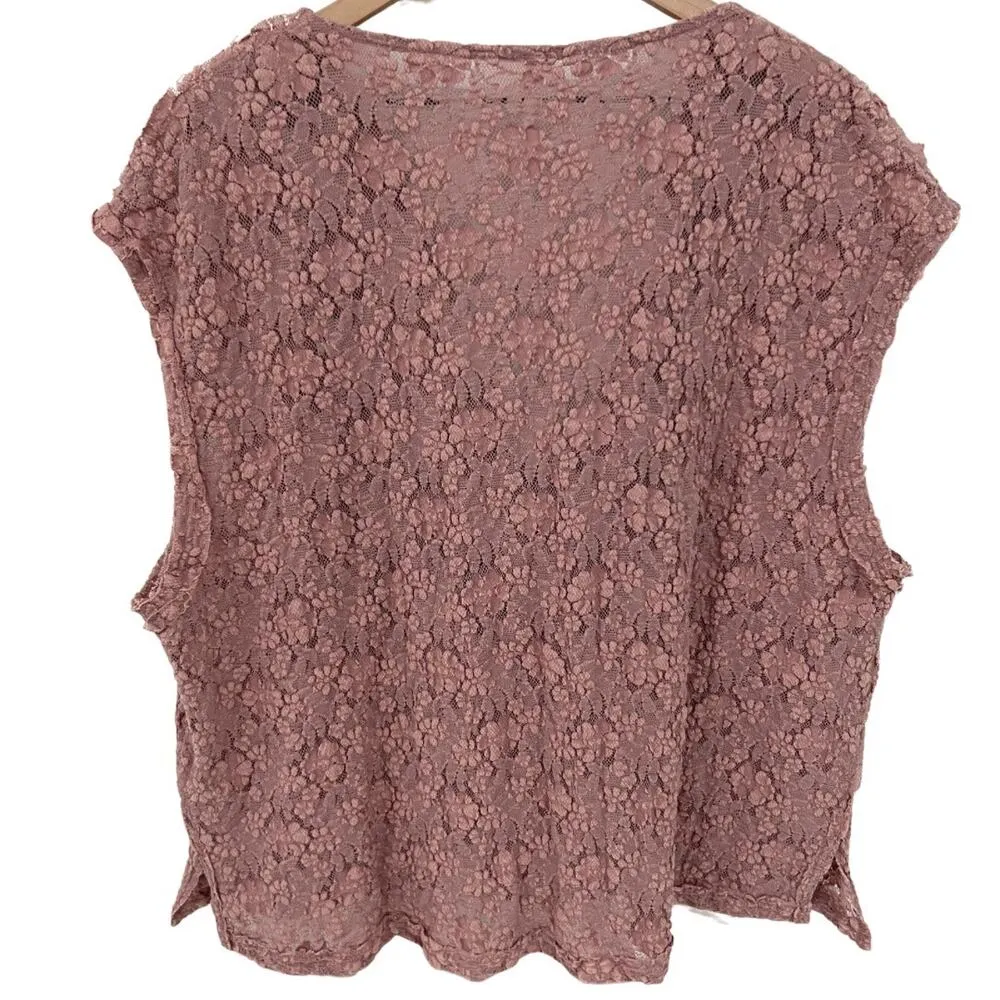 Free People Rose Pink Floral Lace Boxy Cowl Neck Top Size XS New - Image 3