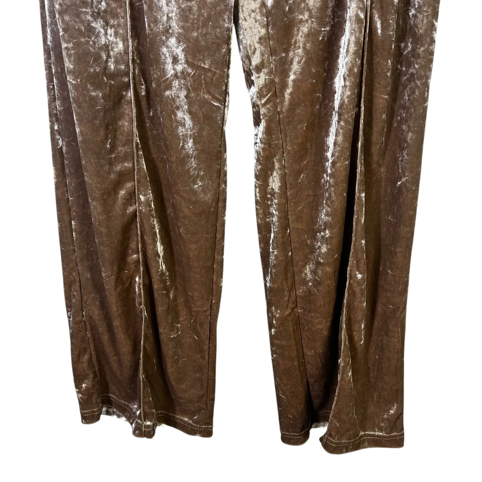 Serra Crushed Velvet Wide Leg Pants Womens S Gold High Rise Luxe Flowy Going Out - Image 5