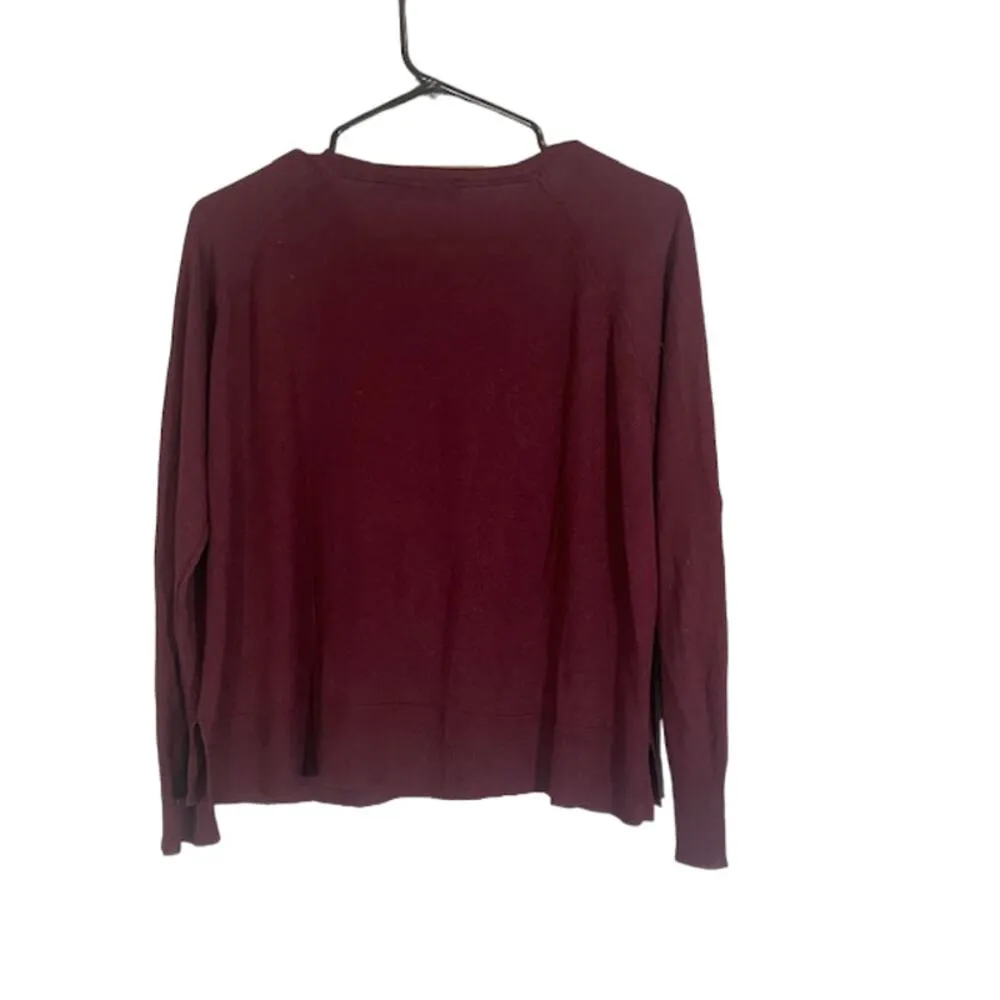 Zara Maroon Long Sleeve Ribbed Trim Knit Pullover Sweater Women Sz M - Image 2