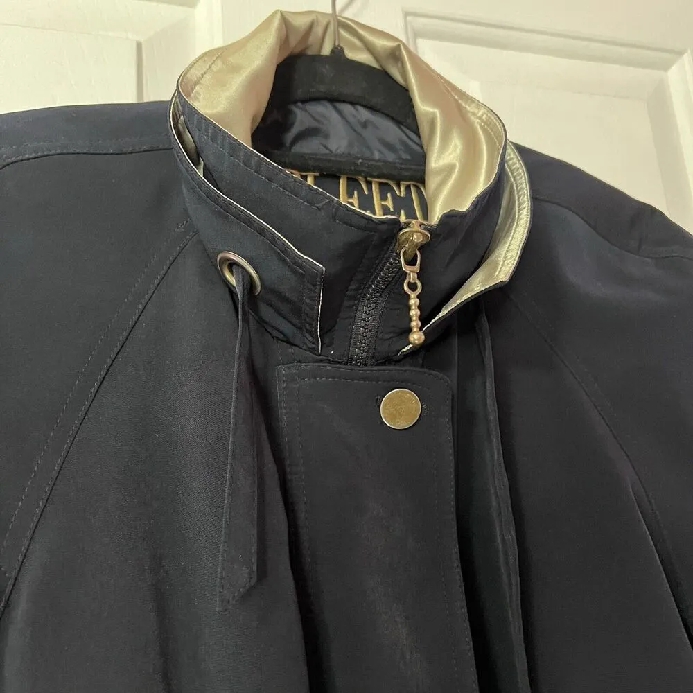 Fleet Street Jacket Women’s Small Black Gold Mid Length Trench Coat Classic Zip - Image 5