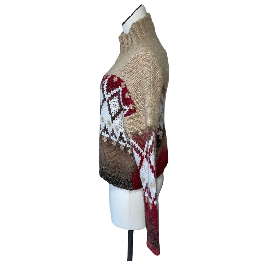 NWT Elsamanda Made in Italy Boucle Aztec Argyle Sweater Alpaca Wool Blend Tan Size M - Image 10