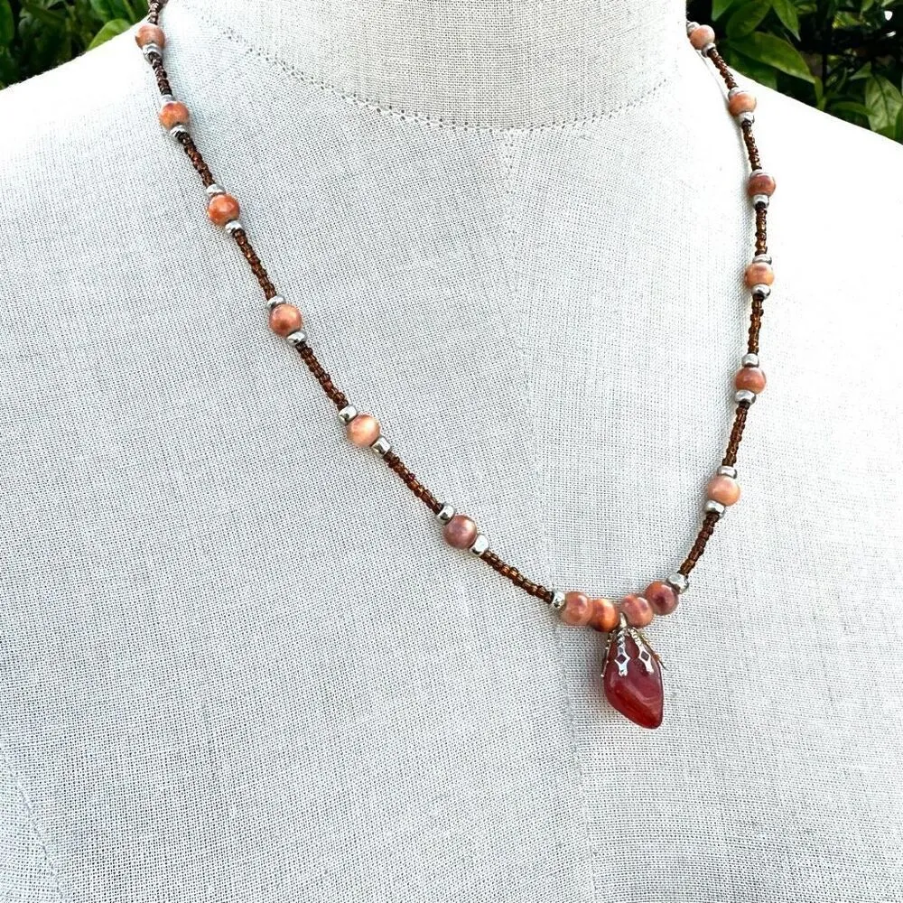 Carnelian Orange beaded pendant necklace - Image 2