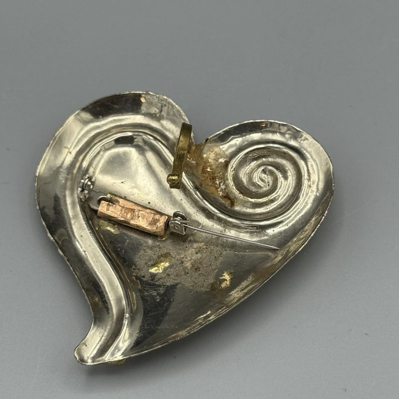 Vtg Heart Shaped Brooch Pendant 90's Hecho en Mexico Mixed Metal 2.75" Jewelry Size 0 - Image 7