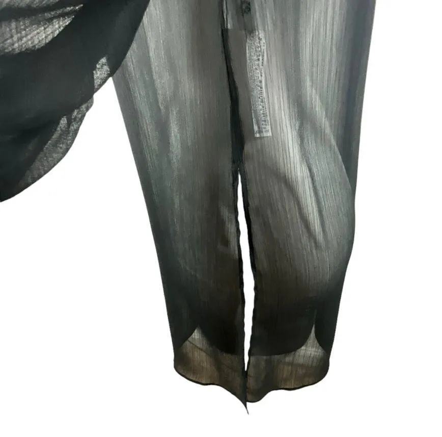 Zara Black Sheer Smocked High Neck Smocked Front Panel Ruched Sleeve Dress - Image 10