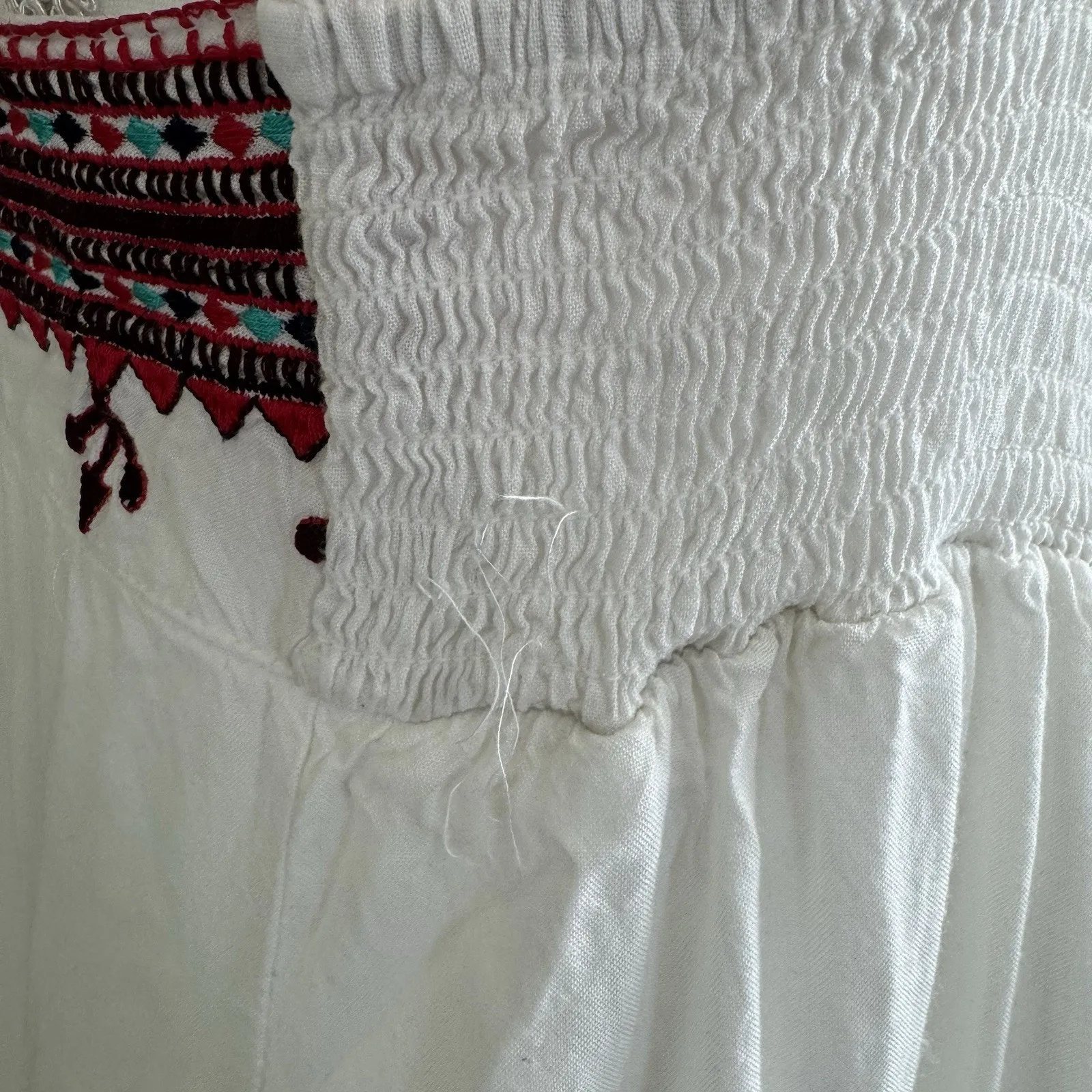 Lapogee Women’s White Embroidered Dress Sz M Spaghetti Strap Ruffle Hem Boho Size M - Image 3
