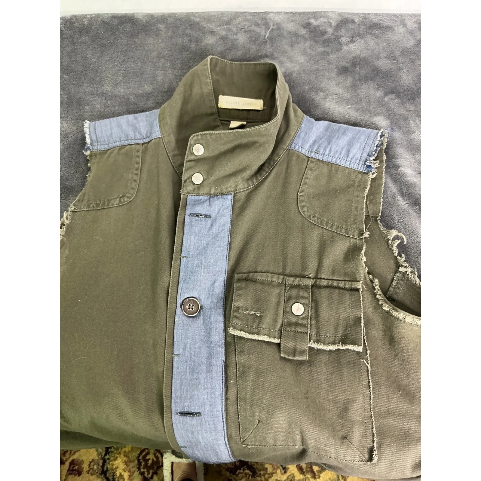 Cloth & Stone‎ Women's Utility Vest Olive Green Chambray Trim Cargo Boho Sz M - Image 6