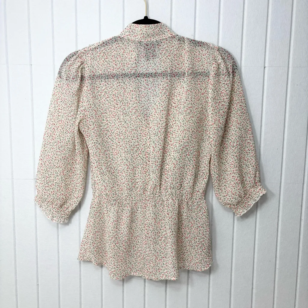 Cotton Express  Cream Floral Ruffle lightweight Blouse size S - Image 4