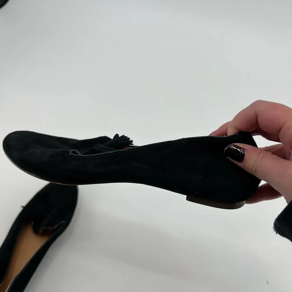 J Crew Cora Suede black Leather Tassel Loafers Moccasins F5735 Women's size 6.5 - Image 9