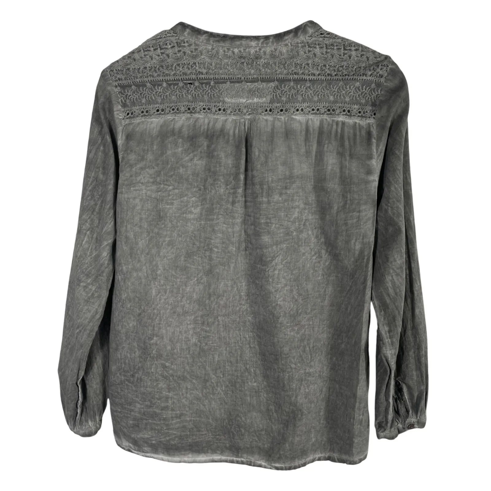 Amanda Blu Gray Lace‎ Yoke Button Front Shirt Women's 100% Cotton Long Sleeve S - Image 5