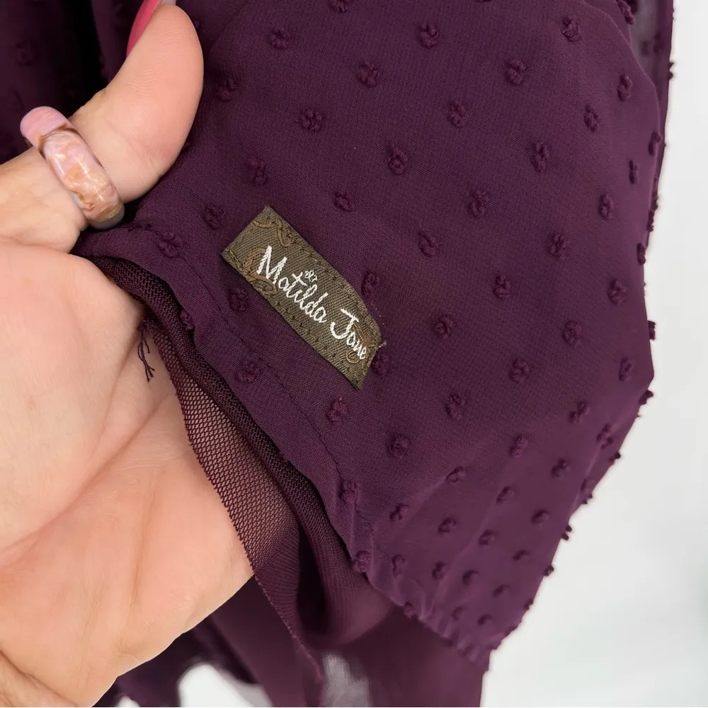 MATILDA JANE Festive Fancy Plum Babydoll Dress Purple Swiss Dot Mini Boho Fairy - Image 9