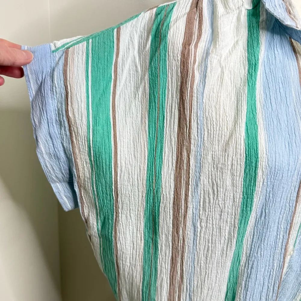 Time & Tru Striped Gauzy Cotton Shirt Women’s Sz Medium Oversized Relaxed Casual - Image 3