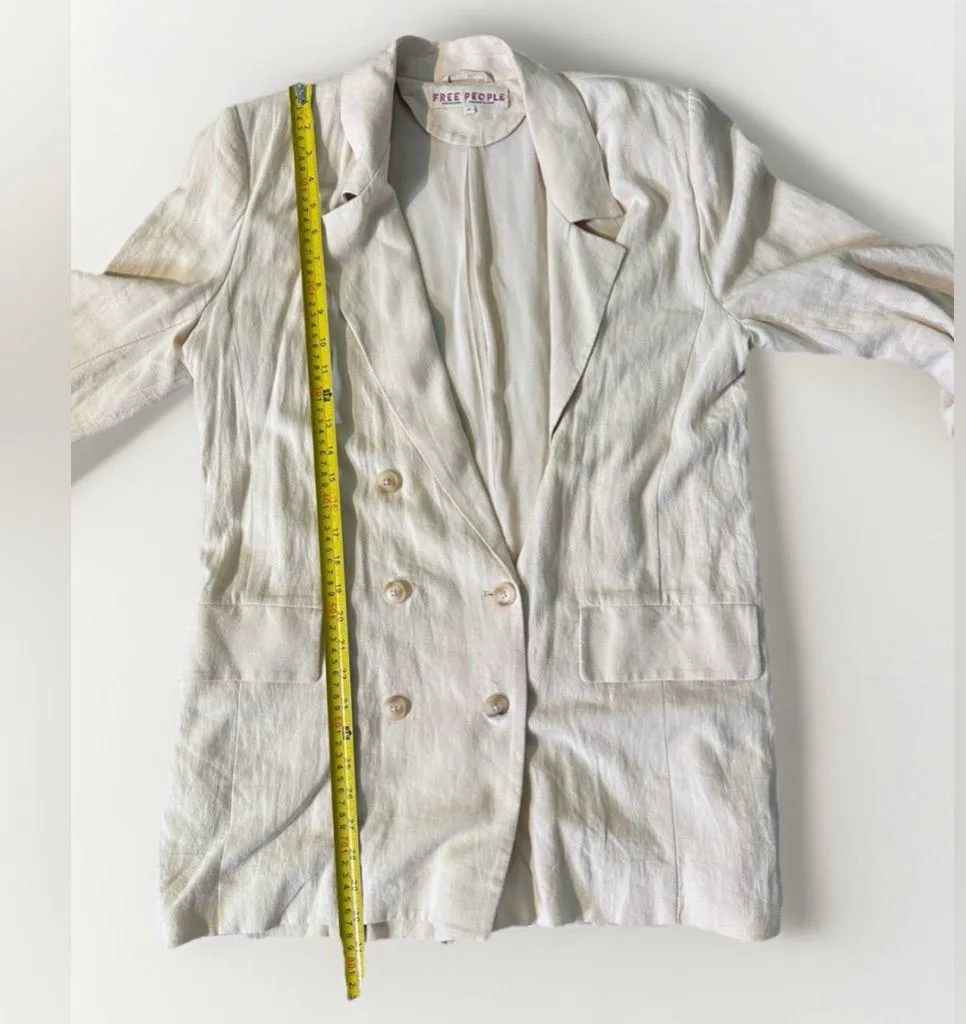 Free People Olivia Blazer in Pebble Linen Blend Double‎ Breasted Jacket M - Image 13