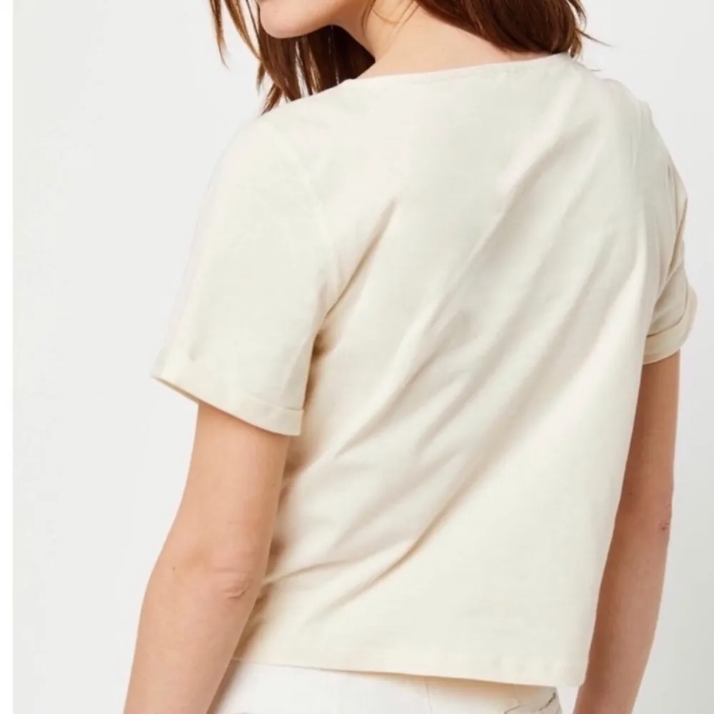 Free People What’s Up Henley Ivory Cream Short Sleeve T-shirt Small Button Front - Image 8