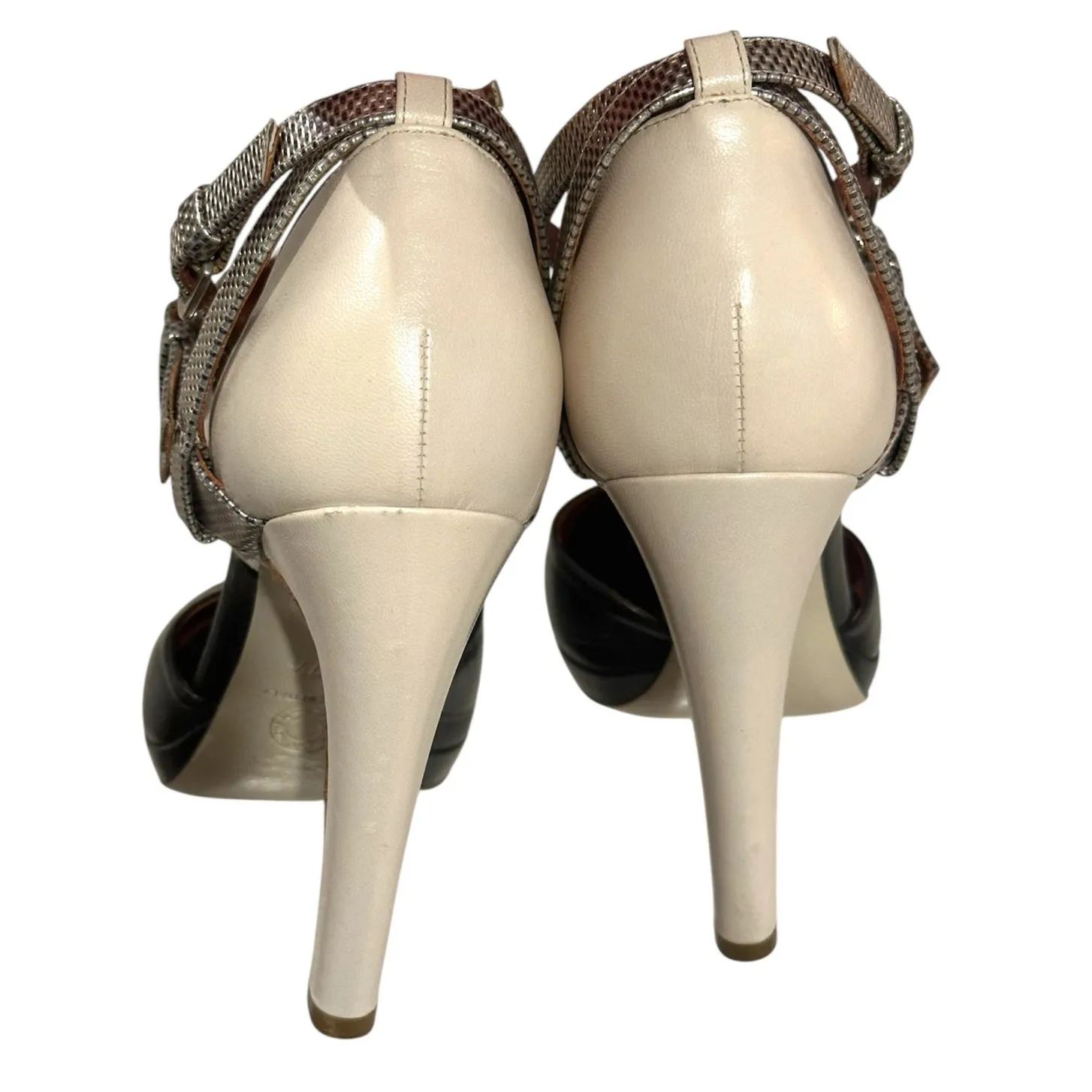 Dries Van Noten Leather D'orsay black cream gold platform pumps Size 37.5/US7 - Image 5