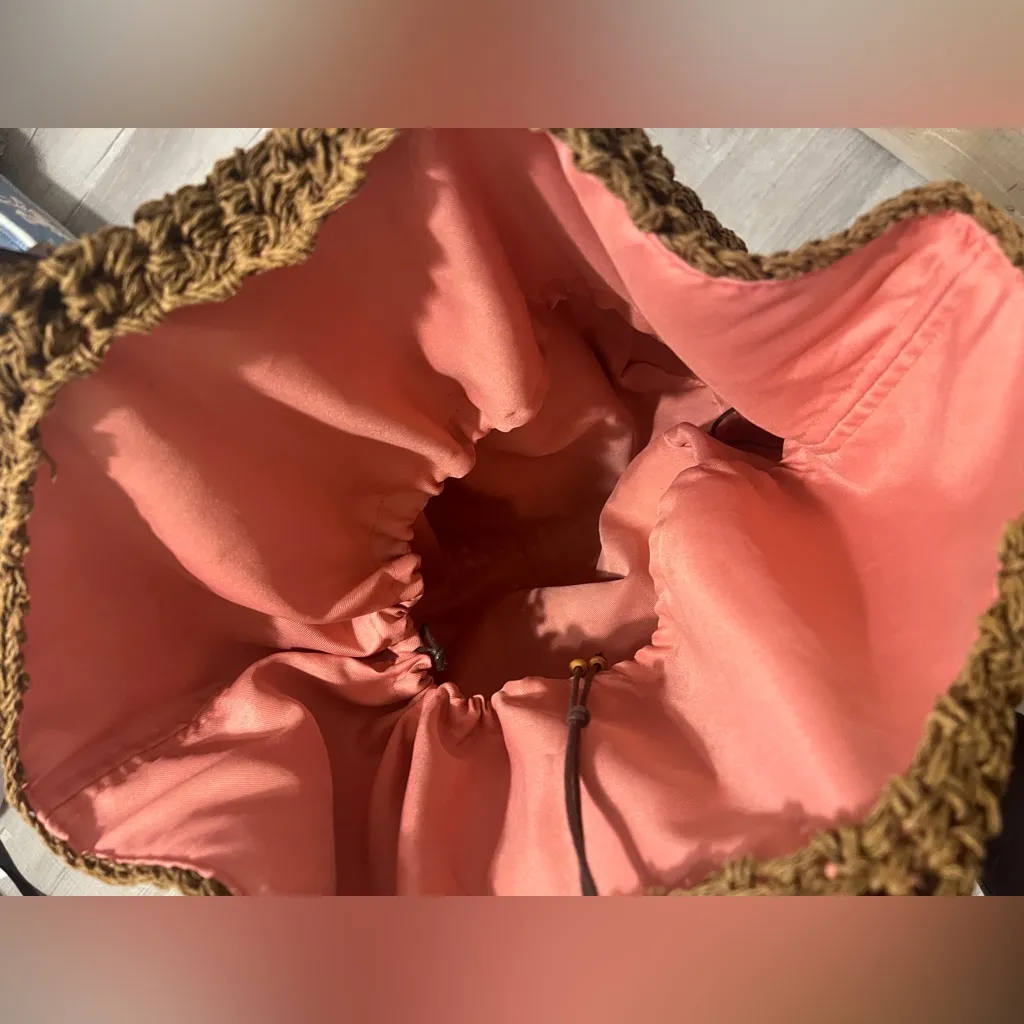 Rode Sko Bohemian Straw Woven Tote Bag Concho Beach Resort Western Brown Pink - Image 4